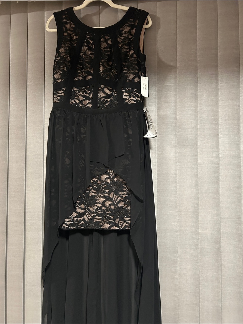 Macy's Black Lace Overlay Dress with Nude Underlay